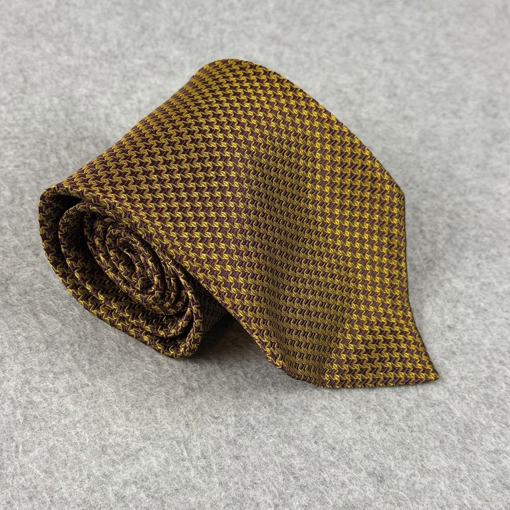 Vintage Garrick Anderson Silk Tie Gold Purple Geometric USA Necktie 58x4"